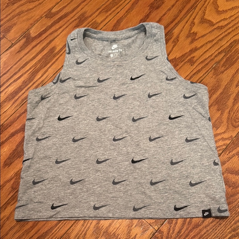 Nike Gray Crop Top with Swoosh Pattern